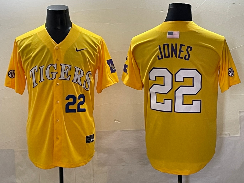 Men 2025 LSU Tigers #22 Jones Yellow Joint Name Nike NCAA 2025  Jersey style 7